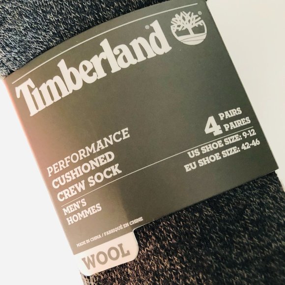 TIMBERLAND 4 Pairs Wool Performance Cushioned Men's Crew Socks - Picture 4 of 5